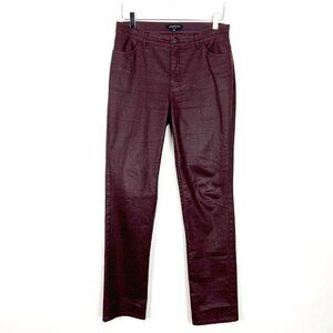 Lafayette 148 Coated Jeans Womens 6 Burgundy Mid Rise Straight Herringbone Print